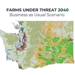 map of Washington showing farmland loss threat if business continues as usual